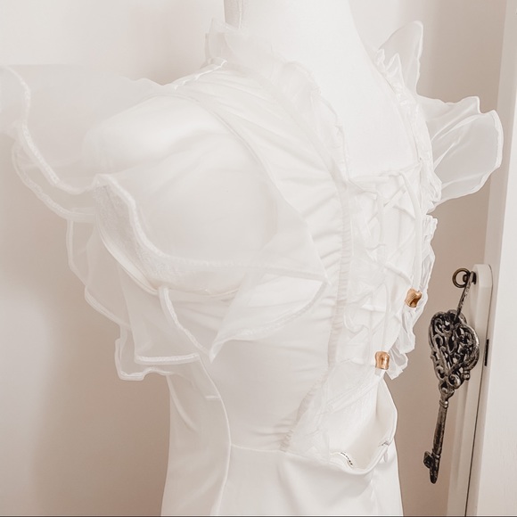 White Bodycon Dress with Ruffle Details - Picture 8 of 9